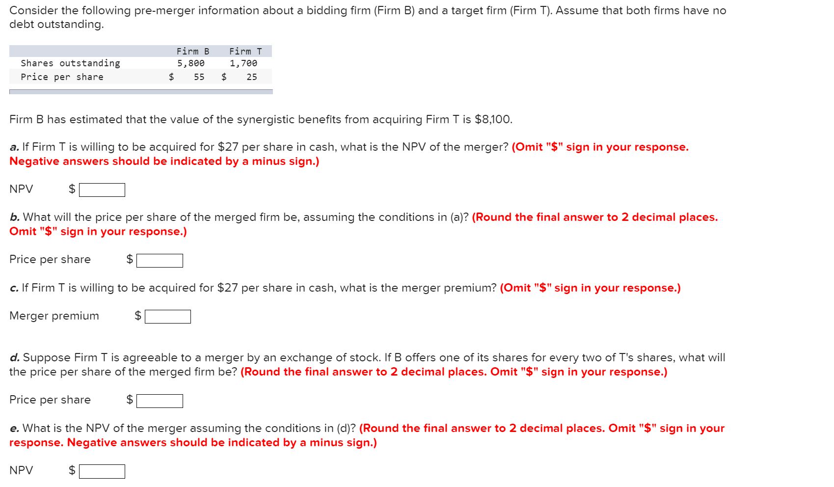 Solved Consider the following pre-merger information about a | Chegg.com
