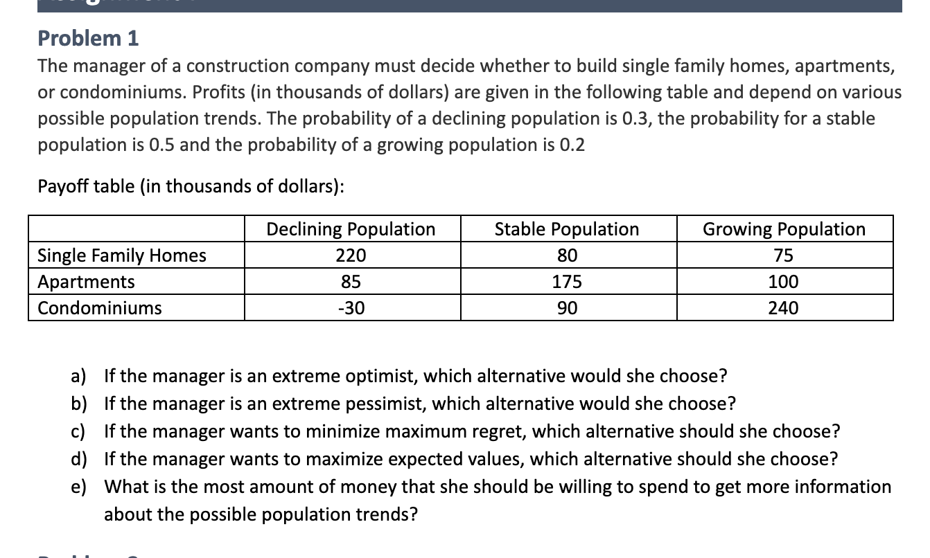 Solved Problem 1 The manager of a construction company must | Chegg.com