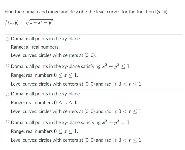 Solved Find the domain and range and describe the level | Chegg.com