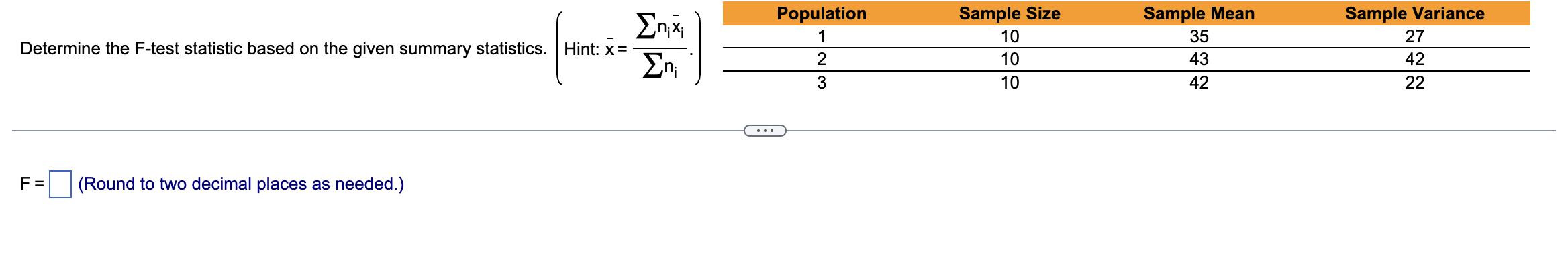 Solved Determine the F-test statistic based on the given | Chegg.com
