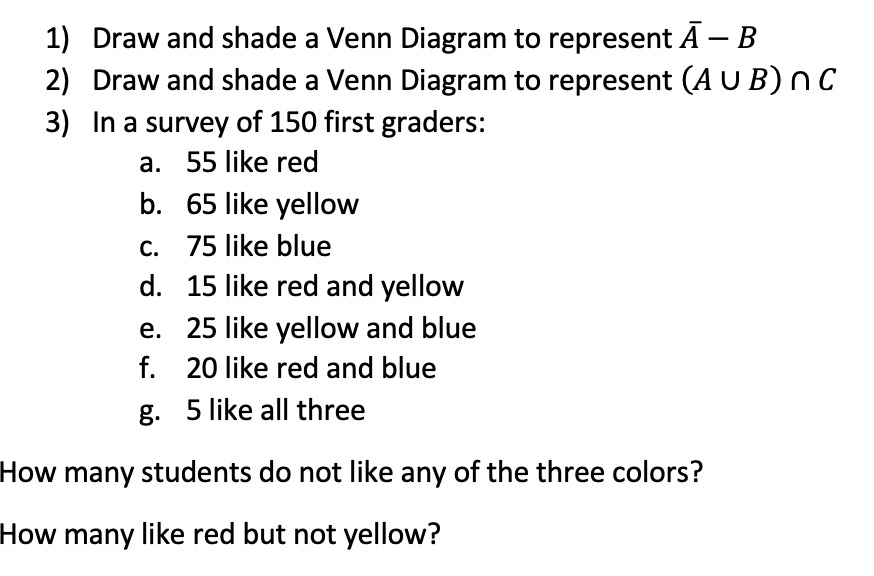 Solved 1) Draw And Shade A Venn Diagram To Represent Ā – B | Chegg.com