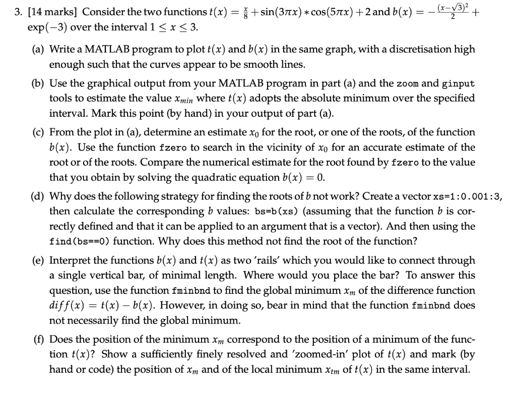 Solved 3. [14 marks] Consider the two functions t(x) = g + | Chegg.com