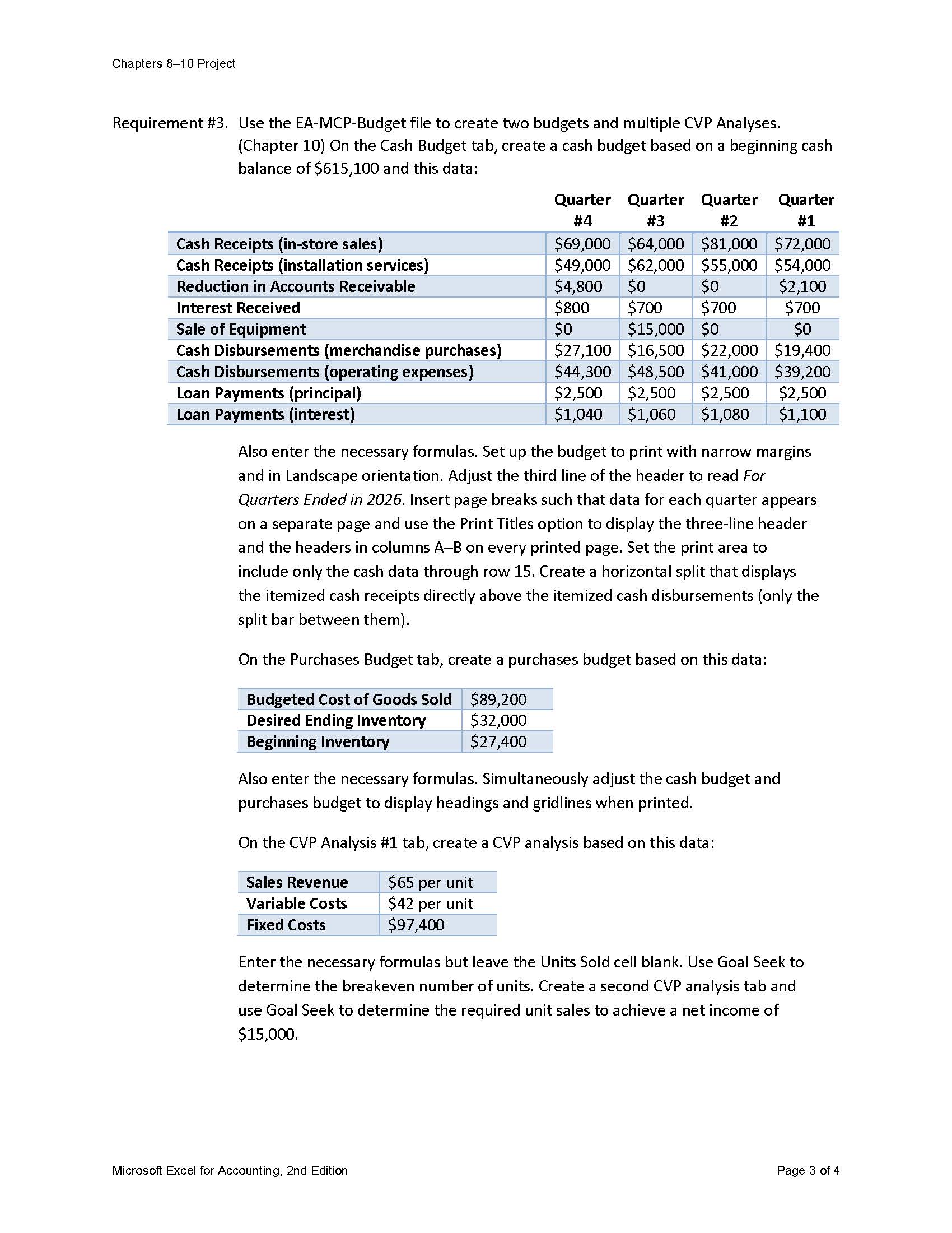 Solved Excel for Accounting Multi-Chapter Project Chapters | Chegg.com