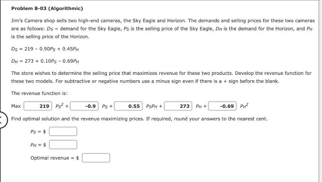 Solved Problem 8-03 (Algorithmic) Jim's Camera shop sells | Chegg.com