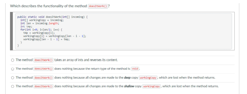Solved Which describes the functionality of the method | Chegg.com