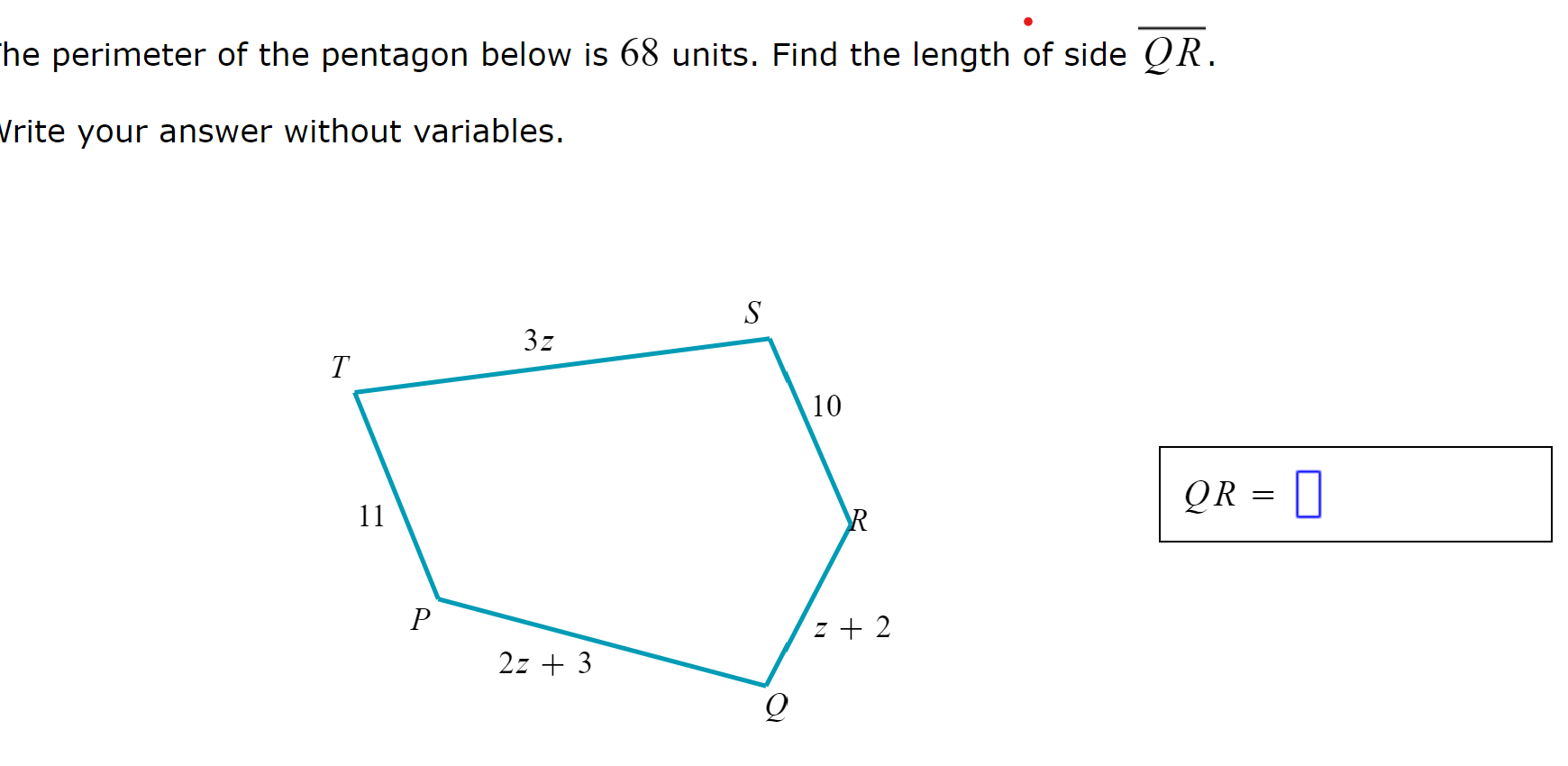 Solved he perimeter of the pentagon below is 68 units. Find | Chegg.com