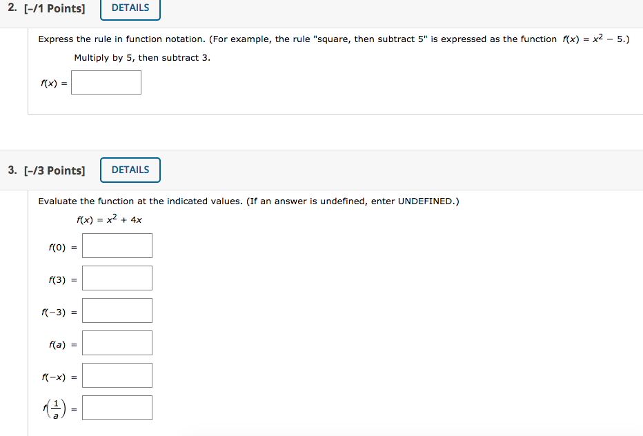 Solved 2. (-/1 Points) DETAILS Express the rule in function | Chegg.com