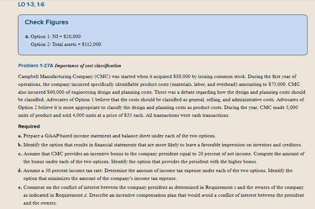 Check Figures a. Option 1: NI =$20,000 Option 2: | Chegg.com