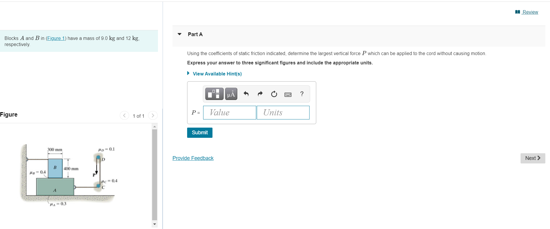 Solved Review Part A Blocks A And B In (Figure 1) Have A | Chegg.com