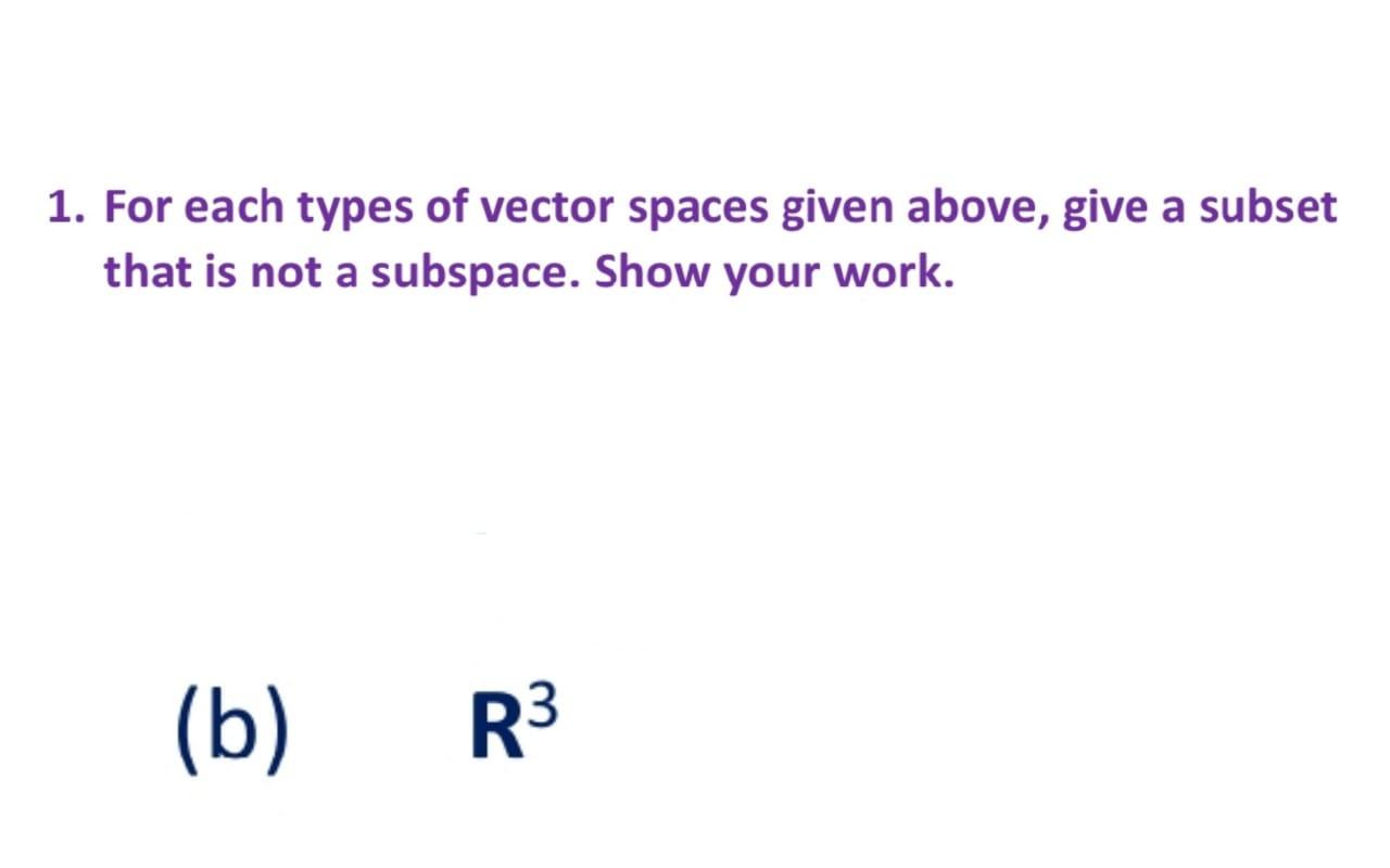 1. For Each Types Of Vector Spaces Given Above, Give | Chegg.com