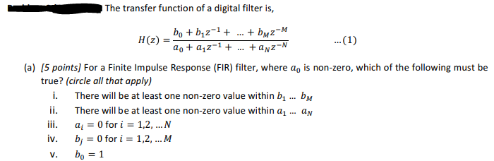 Solved The transfer function of a digital filter is, H(z) - | Chegg.com