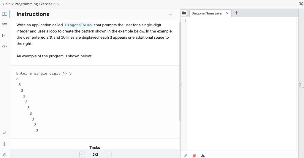 Solved Write an application called DiagonalNums that prompts | Chegg.com