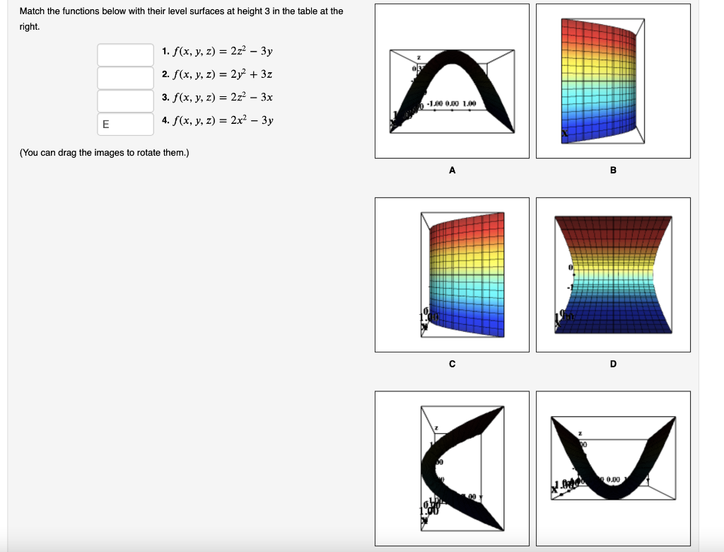 Solved Match the functions below with their level surfaces | Chegg.com