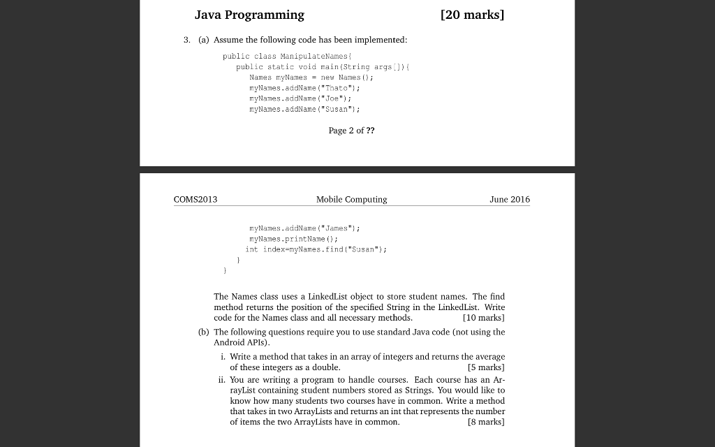Solved Java Programming [20 marks] 3. (a Assume the | Chegg.com