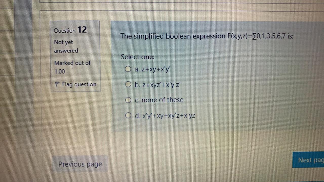 Solved Question 12 The simplified boolean expression | Chegg.com