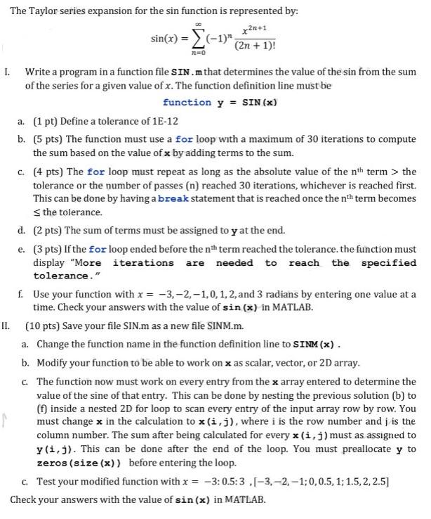 SIN.m Grading rubric The function definition line and | Chegg.com