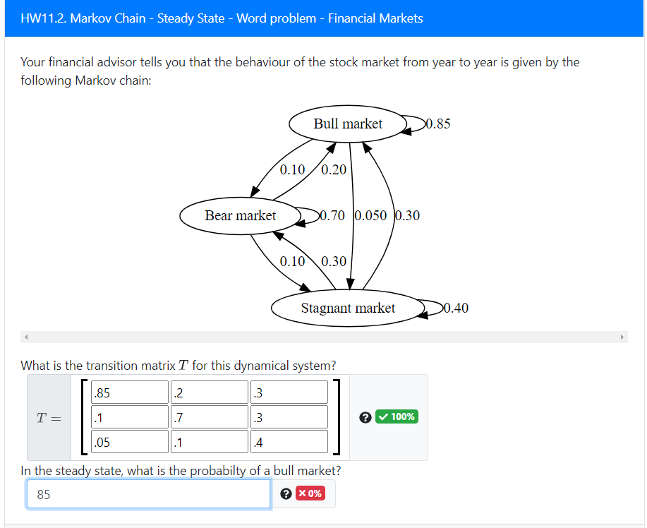 Solved HW11.2. Markov Chain Steady State Word problem