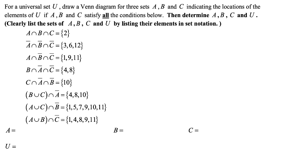 Solved For A Universal Set U , Draw A Venn Diagram For Three | Chegg.com
