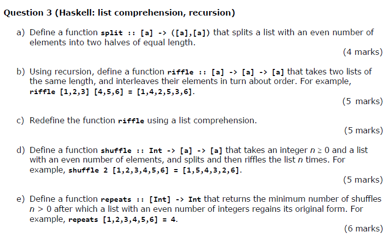 Solved Question 3 (Haskell: List Comprehension, Recursion) | Chegg.Com