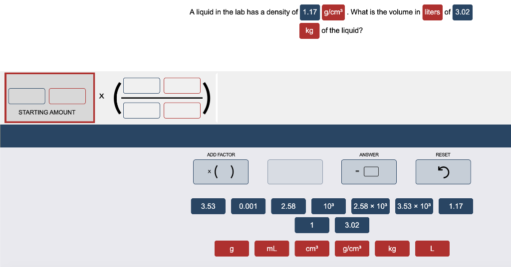 Solved A liquid in the lab has a density of 1.17 g/cm^3. | Chegg.com