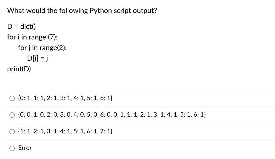 Solved What would the following Python script output? | Chegg.com