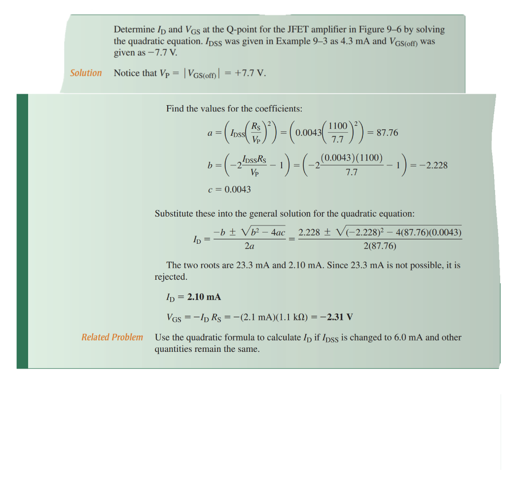 Solved Determine Id And Vgs At The Q Point For The Jfet 1860