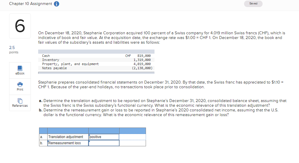 Solved Chapter 10 Assignment A Saved 6 On December 18, 2020, | Chegg.com