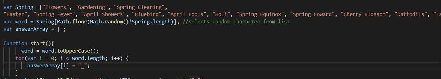 Solved JavaScript Scripting a Hangman game, and need to | Chegg.com
