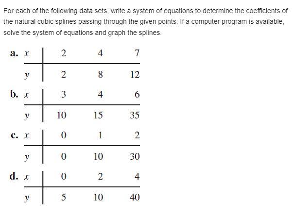 Solved For each of the following data sets, write a system | Chegg.com