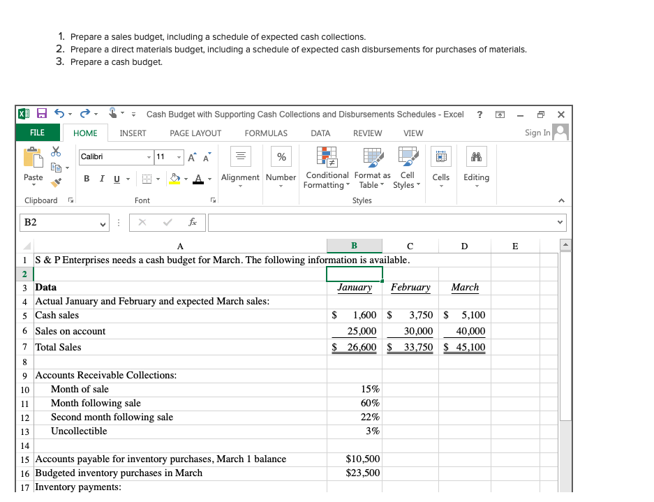 1. Prepare A Sales Budget, Including A Schedule Of 