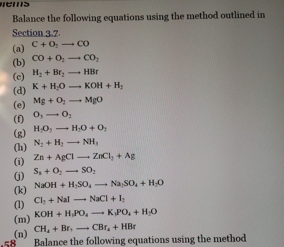 Solved Ueiiis Balance The Following Equations Using The M Chegg Com