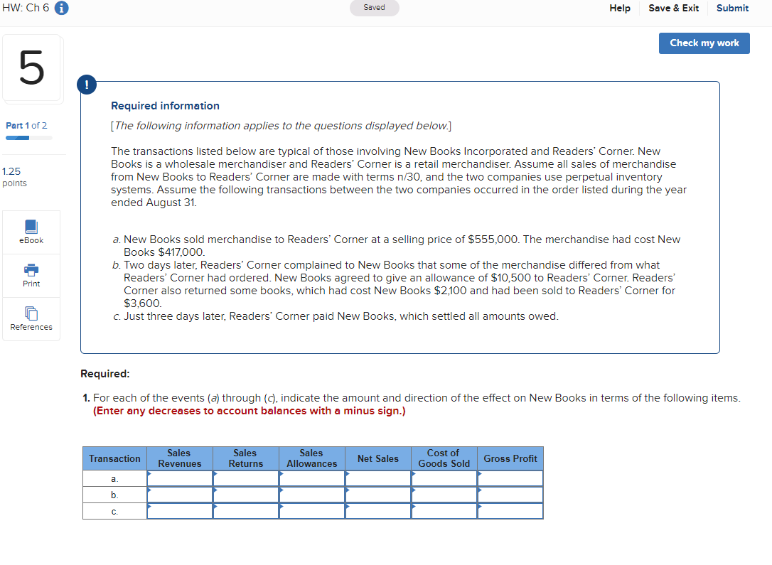 Solved HW: Ch 6 Saved Help Save & Exit Submit Check my work | Chegg.com