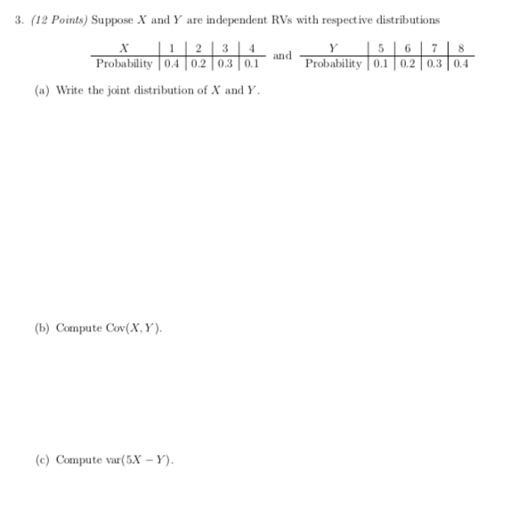 Solved 3. (12 Points) Suppose X and Y are independent RVs