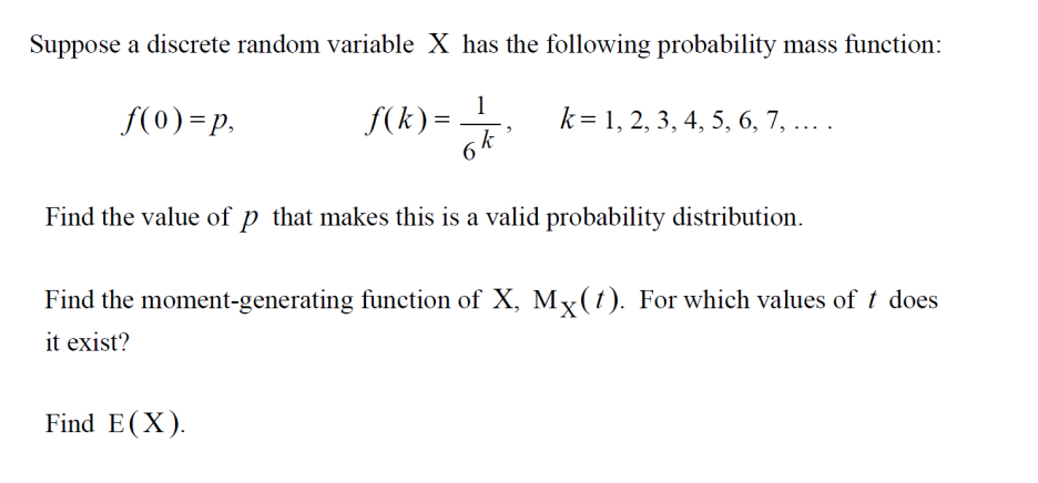 Solved Suppose a discrete random variable X has the | Chegg.com