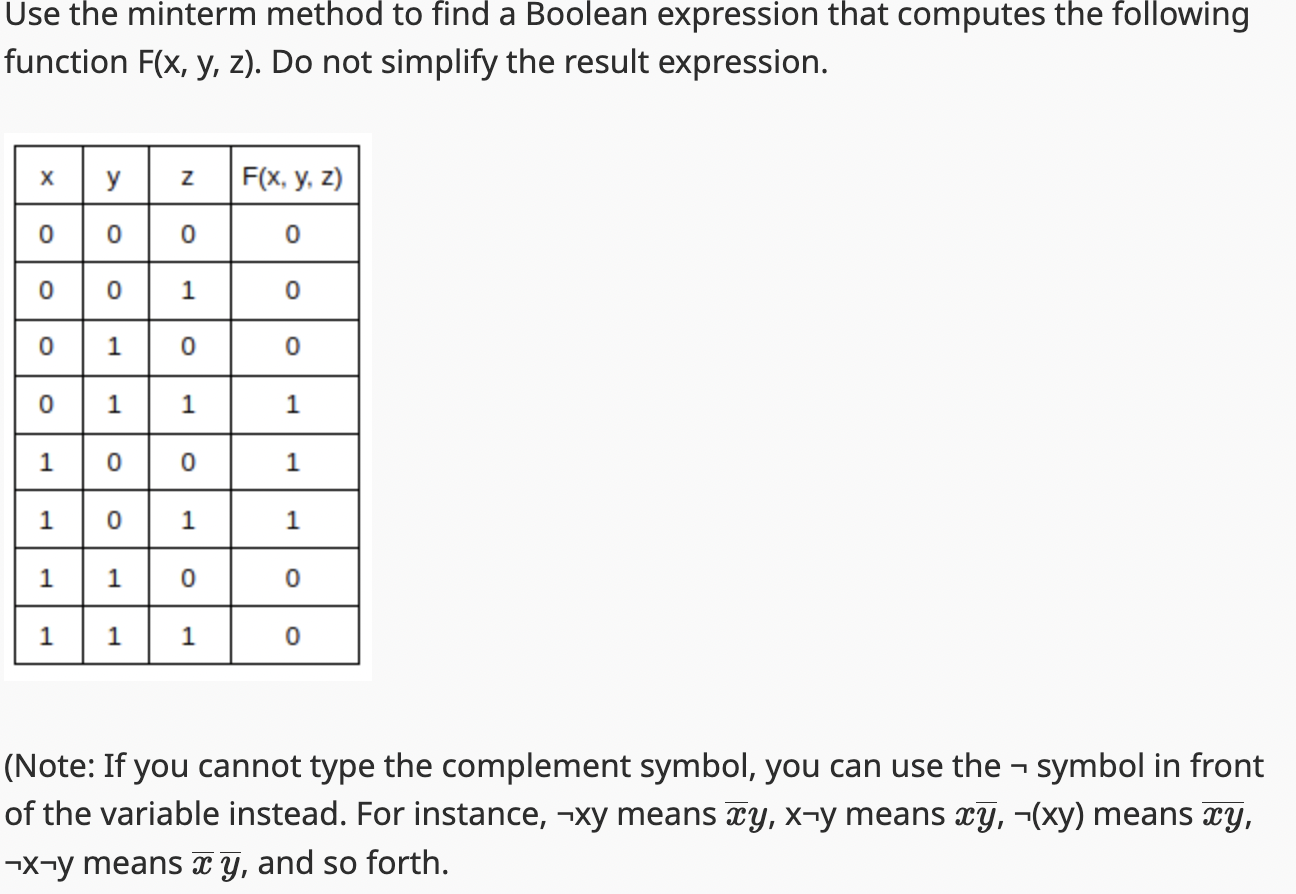 Solved Question 1Use the minterm method to find a Boolean | Chegg.com