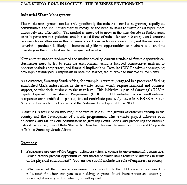 Solved Read the following case study and answer the | Chegg.com