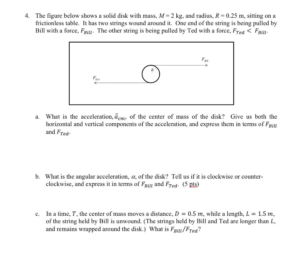 Solved 4. The figure below shows a solid disk with mass, M= | Chegg.com