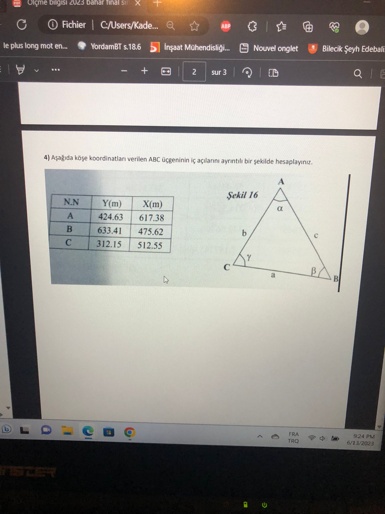 Solved 4) Aşağıda köşe koordinatları verilen ABC üçgeninin | Chegg.com