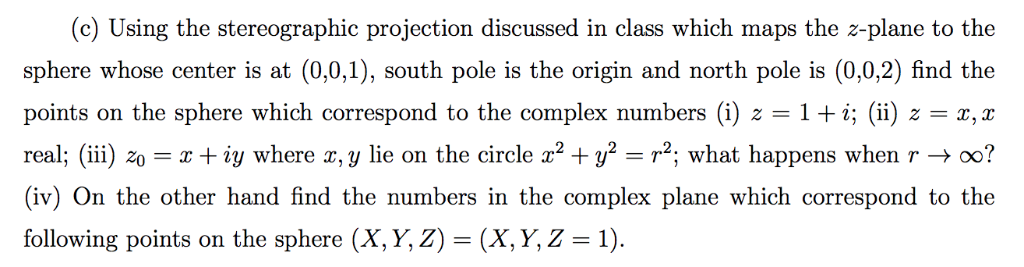 Solved (c) Using the stereographic projection discussed in | Chegg.com