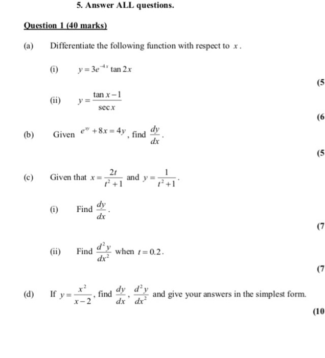 Solved A Differentiate The Following Function With Respect