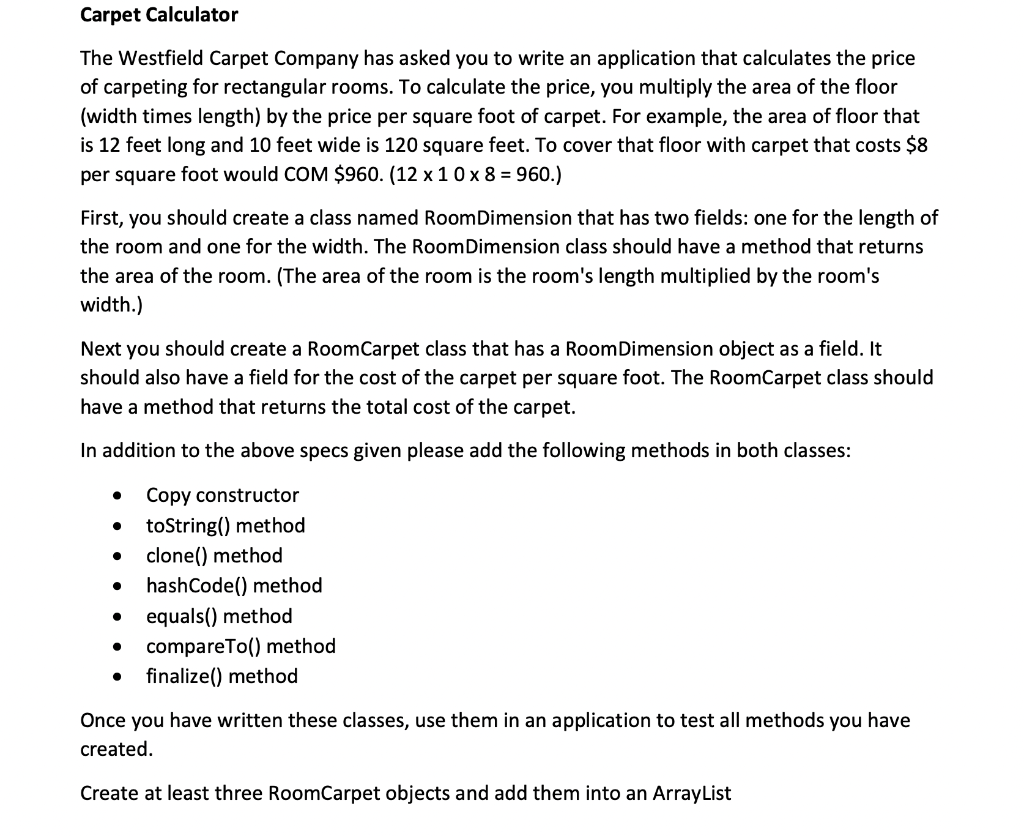 Solved Carpet Calculator The Westfield Carpet Company has