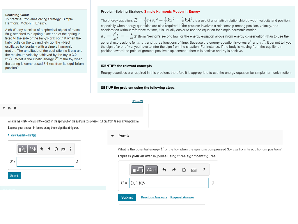 Solved Problem Solving Strategy: Simple Harmonic Motion II: | Chegg.com