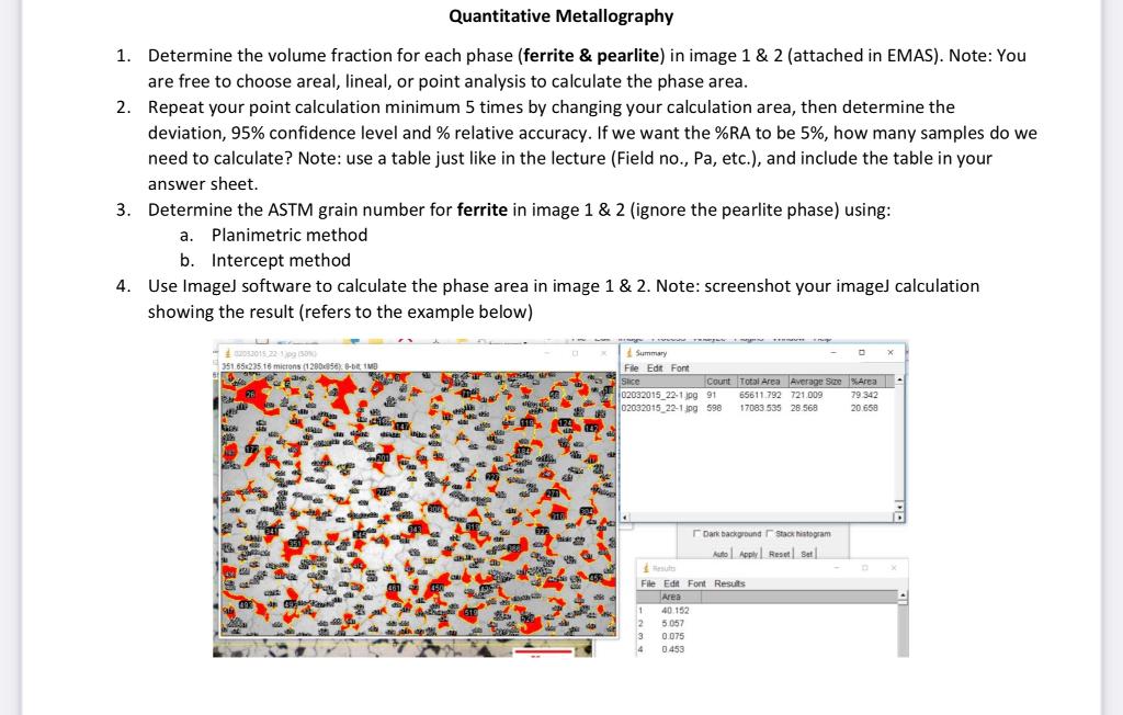Quantitative Metallography 1. Determine the volume