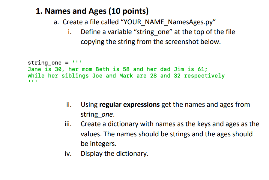 1. Names and Ages (10 points) a. Create a file called | Chegg.com
