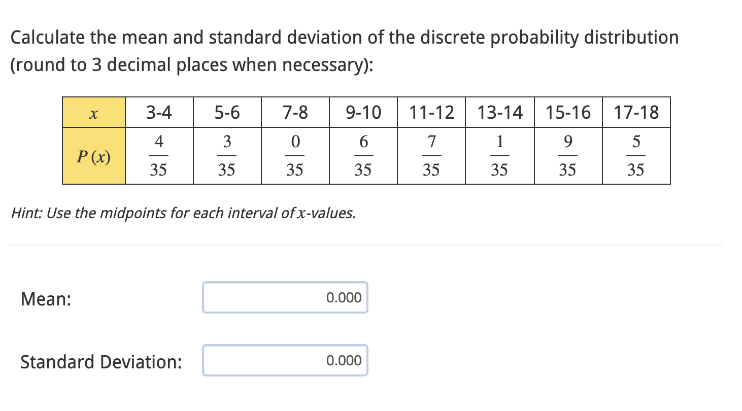 Solved calculate the mean and standard deviation of the chegg
