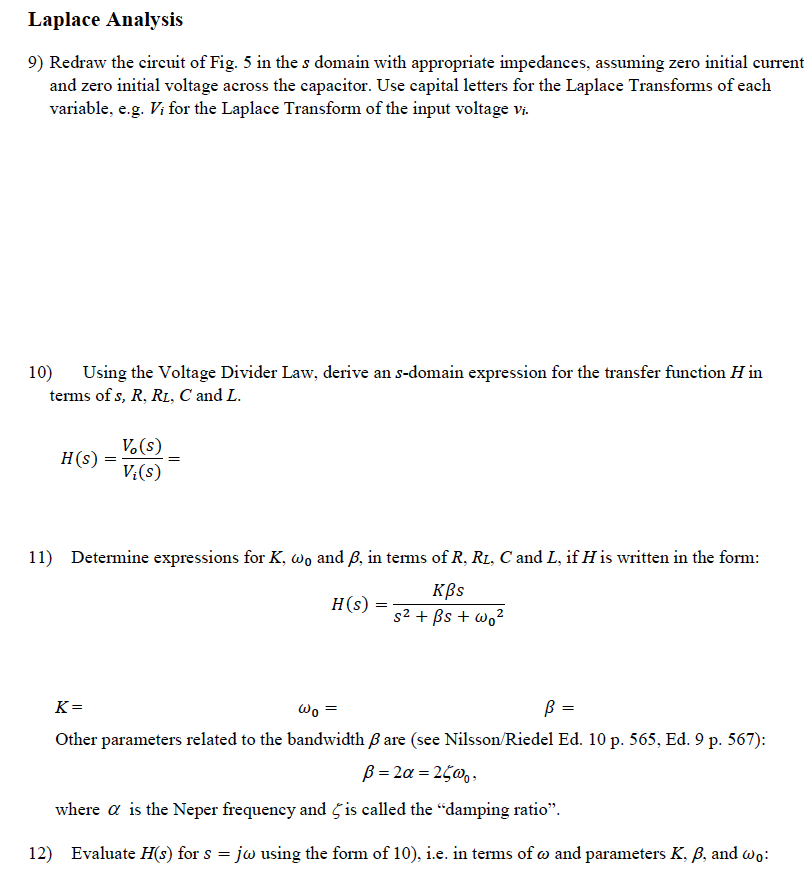 C L Rl Fmme Izr Vi V Fig 5 Bandpass Filter Wit Chegg Com