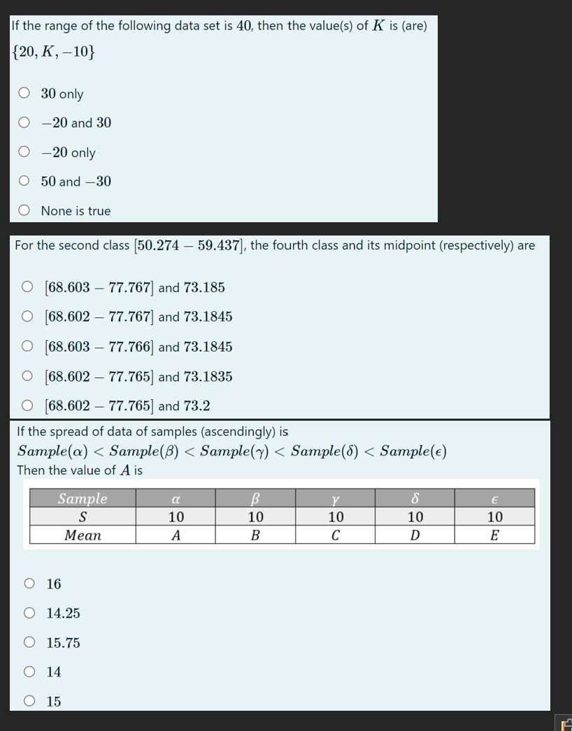 Solved If the range of the following data set is 40 , then | Chegg.com
