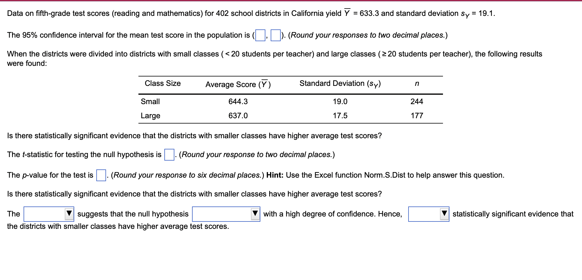 Solved Data on fifth-grade test scores (reading and | Chegg.com