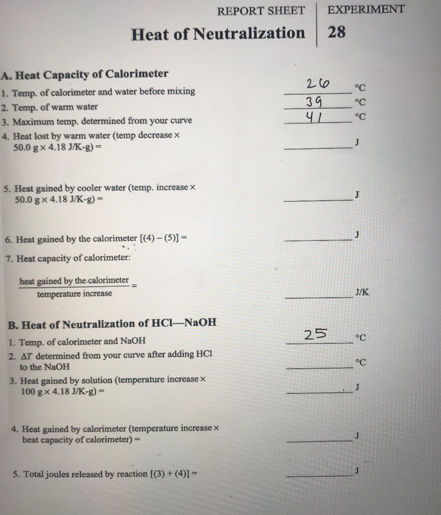 experiment 28 heat of neutralization answers