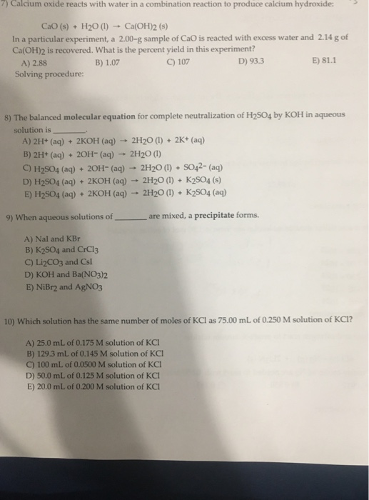 solved-calcium-oxide-reacts-with-water-in-a-combination-chegg